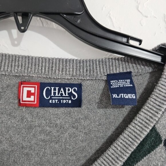 Chaps Sweater Vest Mens Size XL Gray Argyle V Neck Golf Preppy Academia - Picture 2 of 7